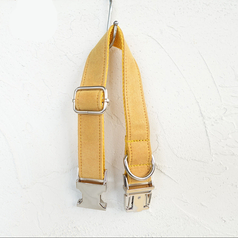 HKM-4021949 Customizable Yellow Velvet Dog Collar with Adjustable Fit and Lettering