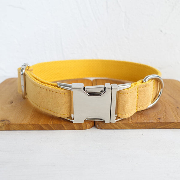HKM-4021949 Customizable Yellow Velvet Dog Collar with Adjustable Fit and Lettering
