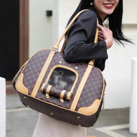 HKM-4022205 Medium Capacity Plaid Pattern Handbag for Pets with Breathable Design