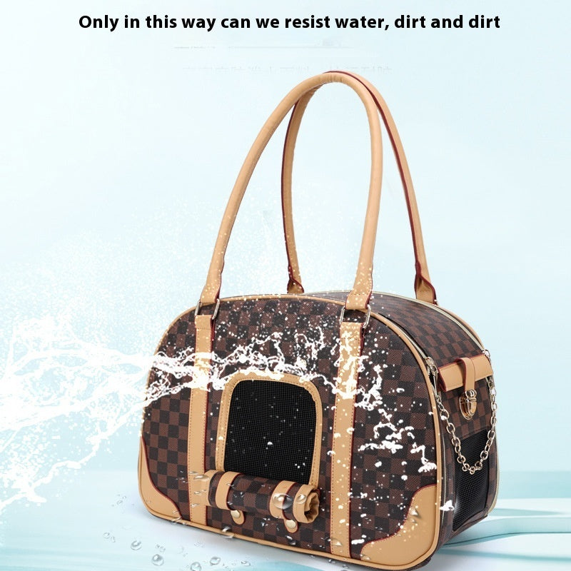 HKM-4022205 Medium Capacity Plaid Pattern Handbag for Pets with Breathable Design