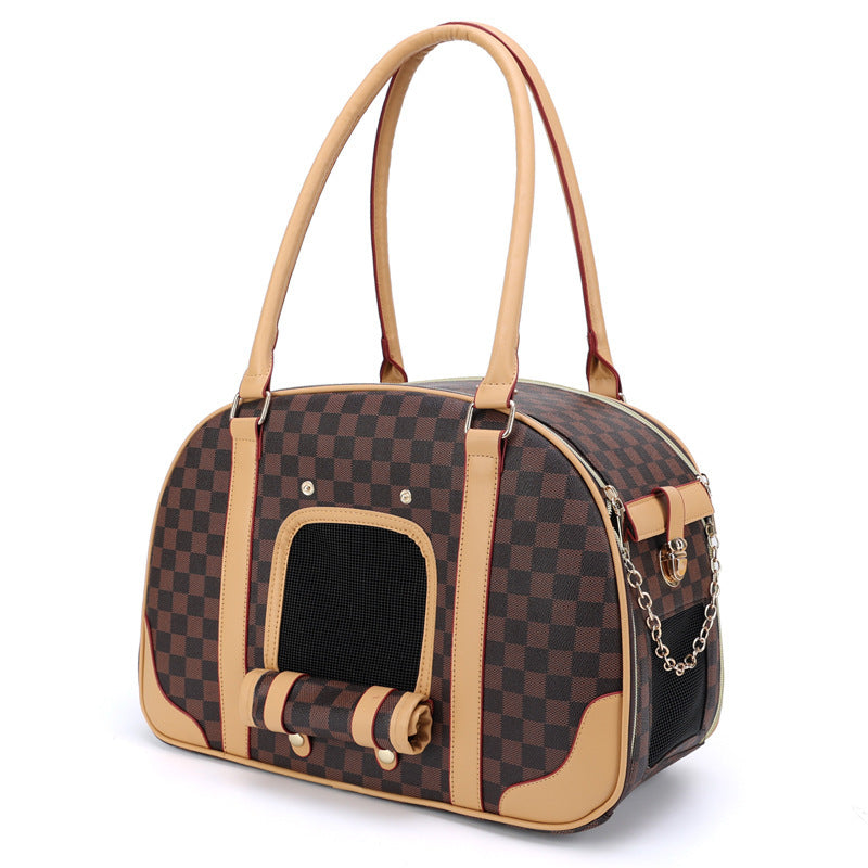 HKM-4022205 Medium Capacity Plaid Pattern Handbag for Pets with Breathable Design