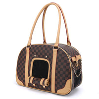 HKM-4022205 Medium Capacity Plaid Pattern Handbag for Pets with Breathable Design