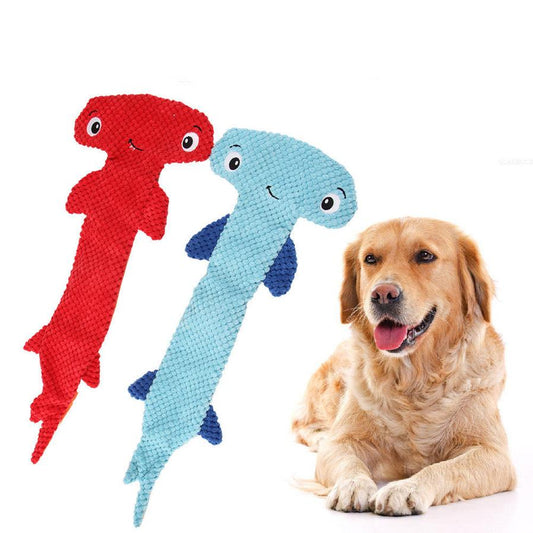 HKM-402259 Hammerhead Shark Shaped Sound Making Toy for Dogs - Durable Polyester Material in Red and Blue