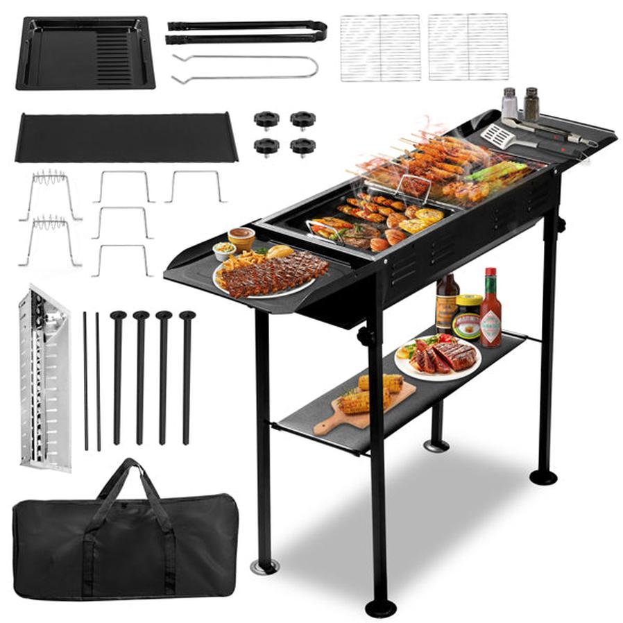 HKM-402259 Rectangular Black Iron Barbecue Grill - 20.3x33x69.8cm