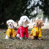 HKM-4024509 Four Seasons Universal Dog Raincoat - Waterproof Pet Apparel in Red, Yellow, Khaki, Sizes XS to 2XL