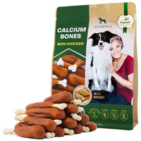 HKM-4025789 Chicken-Wrapped Calcium Bone Chew Treats for Dogs - Grain-Free, Rawhide-Free, Healthy Snacks for All Life Stages