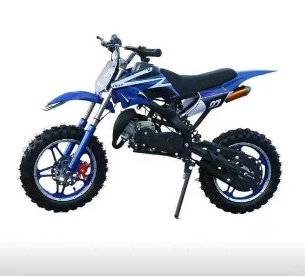 HKM-402643 49cc Kids Dirt Bike - 2-Stroke Motocross Bike with Pull Start and Electronic Starter, Steel Frame, Disc Brakes, 10" Wheels