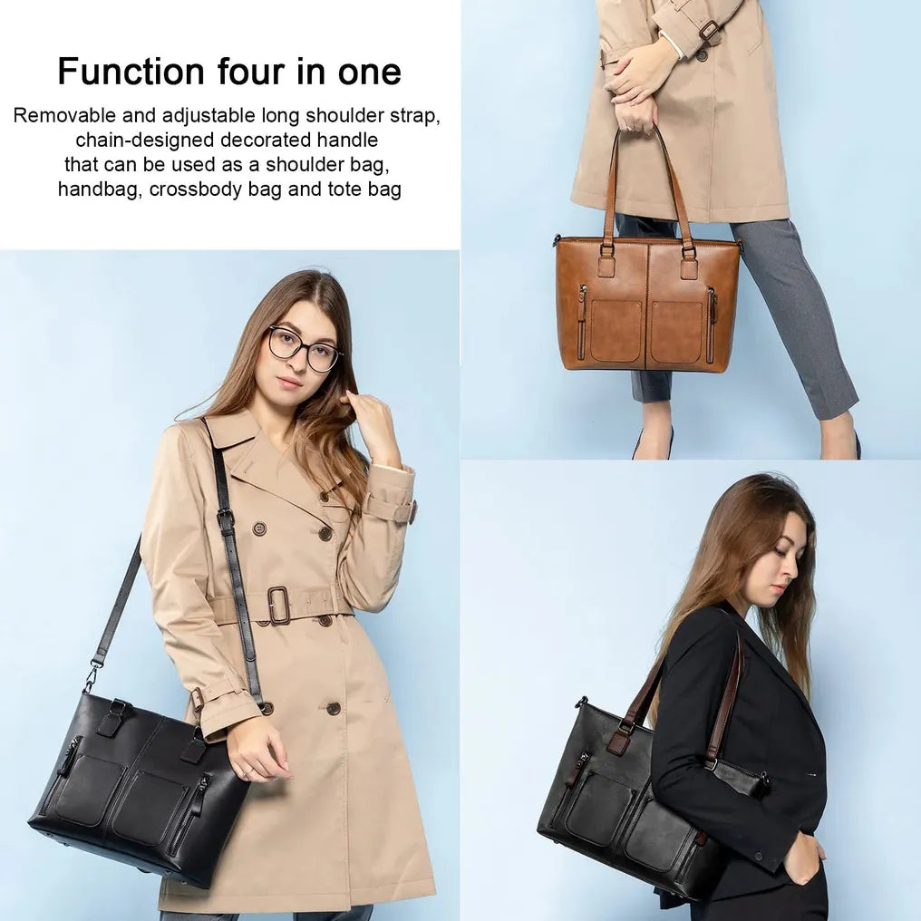 HKM-402771 Stylish Vintage PU Leather Handbag for Women - Ideal for Laptops and Everyday Use