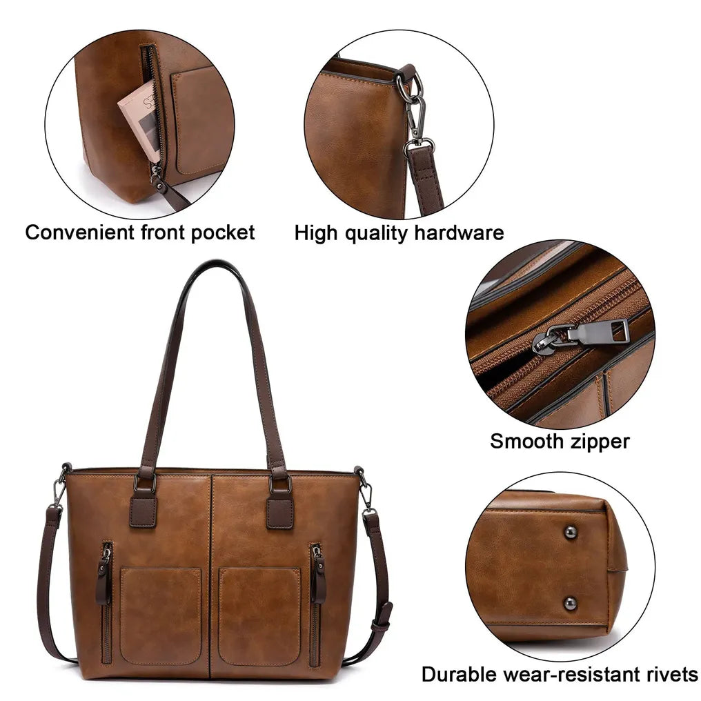HKM-402771 Stylish Vintage PU Leather Handbag for Women - Ideal for Laptops and Everyday Use