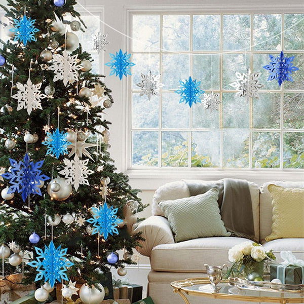 HKM-402835 3D Hollow Snowflake Hanging Ornaments Set - 6 Pcs for Home and Party Decoration