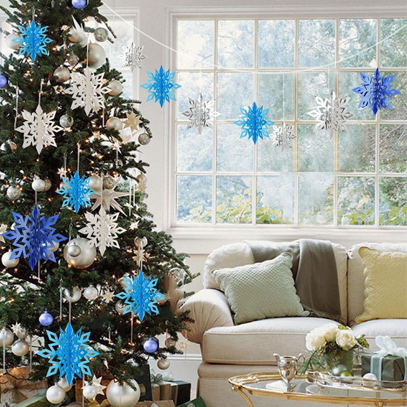 HKM-402835 3D Hollow Snowflake Hanging Ornaments Set - 6 Pcs for Home and Party Decoration