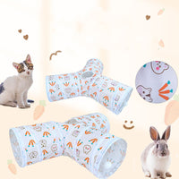 HKM-402899 Foldable Suede Cat and Rabbit Tunnel - T-Shape, Y-Shape in Blue, Red, and Rainbow Styles