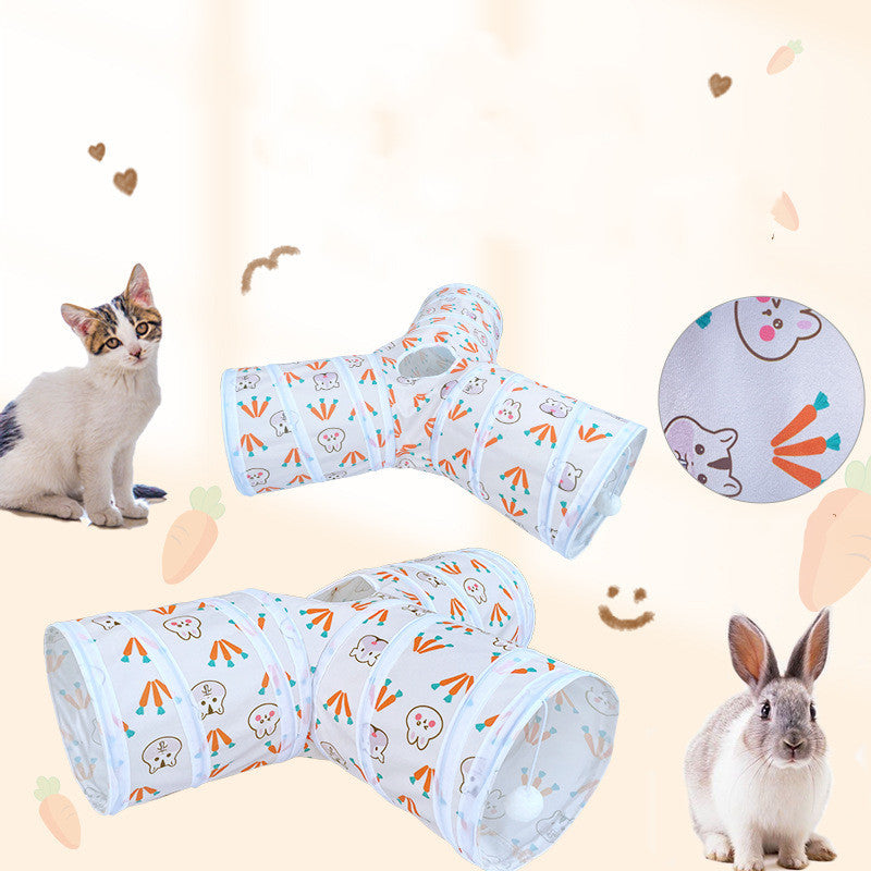 HKM-402899 Foldable Suede Cat and Rabbit Tunnel - T-Shape, Y-Shape in Blue, Red, and Rainbow Styles