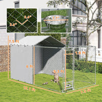 HKM-4029373 Large Outdoor Galvanized Steel Dog Kennel with Waterproof UV Cover for Medium to Large Dogs 13.1' x 7.5' x 7.5'