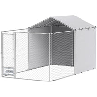HKM-4029373 Large Outdoor Galvanized Steel Dog Kennel with Waterproof UV Cover for Medium to Large Dogs 13.1' x 7.5' x 7.5'