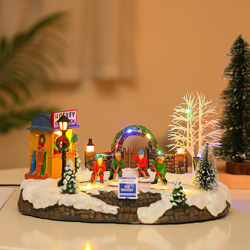 HKM-403027 Glowing Music Snow House Resin Christmas Decoration with USB Power Supply
