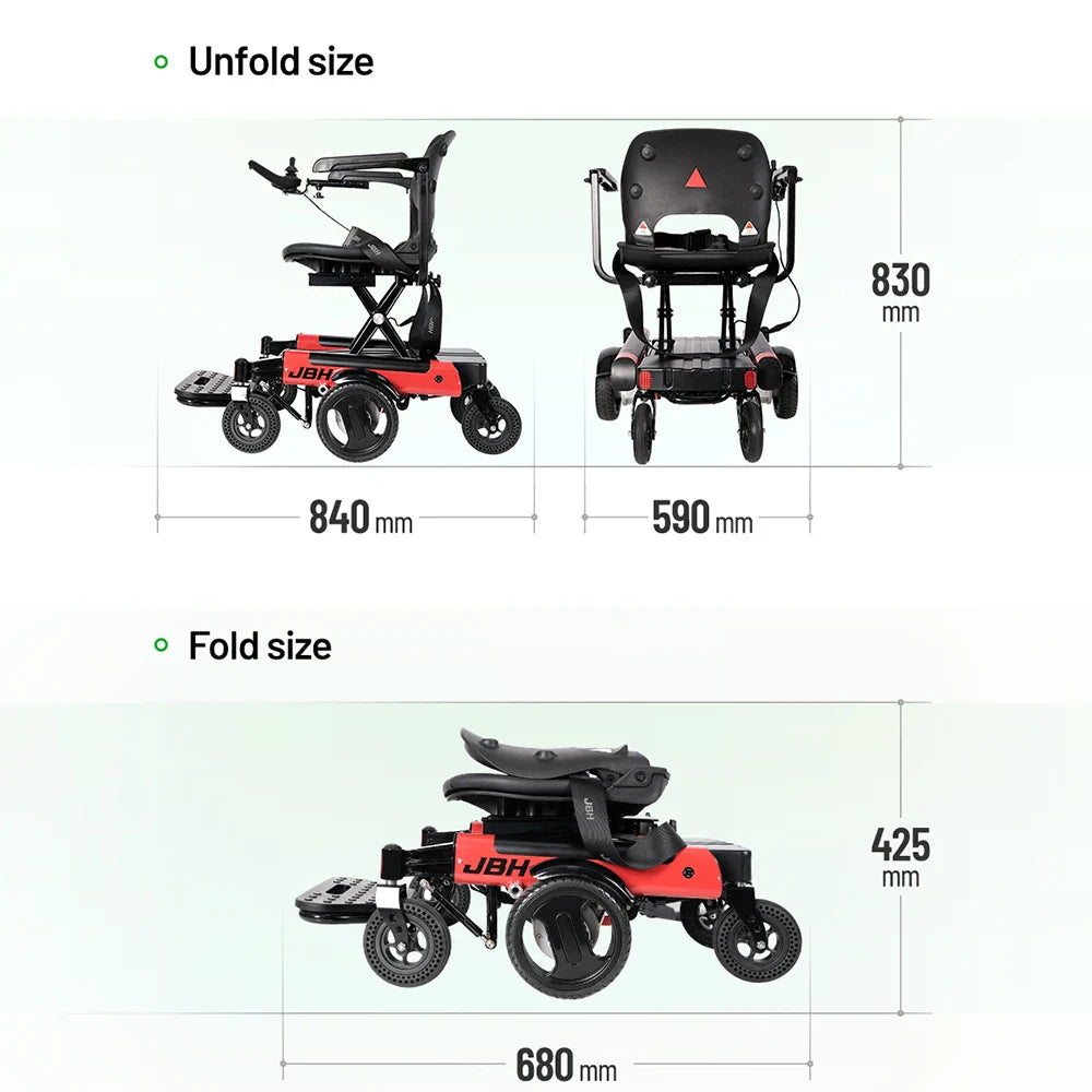 HKM-403091 Electric Power Wheelchair D07 with Removable Lithium Battery, 6 km/h Speed, 120KG Load Capacity, Red