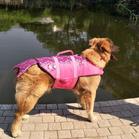 HKM-4033085 Pet Life Jacket for Dogs - Shark Mermaid Design, Available in Rose Red and Silver Gray, Sizes XS to XL