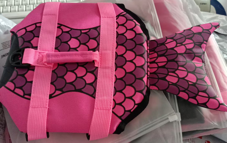 HKM-4033085 Pet Life Jacket for Dogs - Shark Mermaid Design, Available in Rose Red and Silver Gray, Sizes XS to XL