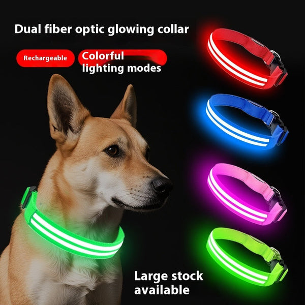 HKM-4033469 Luminous Double Fiber Dog Collar in Various Colors and Sizes