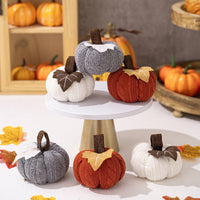 HKM-403347 Thanksgiving Decorative Pumpkin Set - Orange, Gray, and White Knit Ornaments
