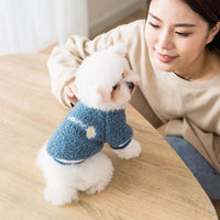 HKM-4033853 Embroidered Dog Feet Teddy Coat in Blue and Pink - Warm Wool Grain Sweater for Pets