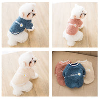 HKM-4033853 Embroidered Dog Feet Teddy Coat in Blue and Pink - Warm Wool Grain Sweater for Pets