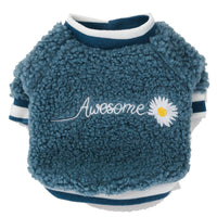 HKM-4033853 Embroidered Dog Feet Teddy Coat in Blue and Pink - Warm Wool Grain Sweater for Pets