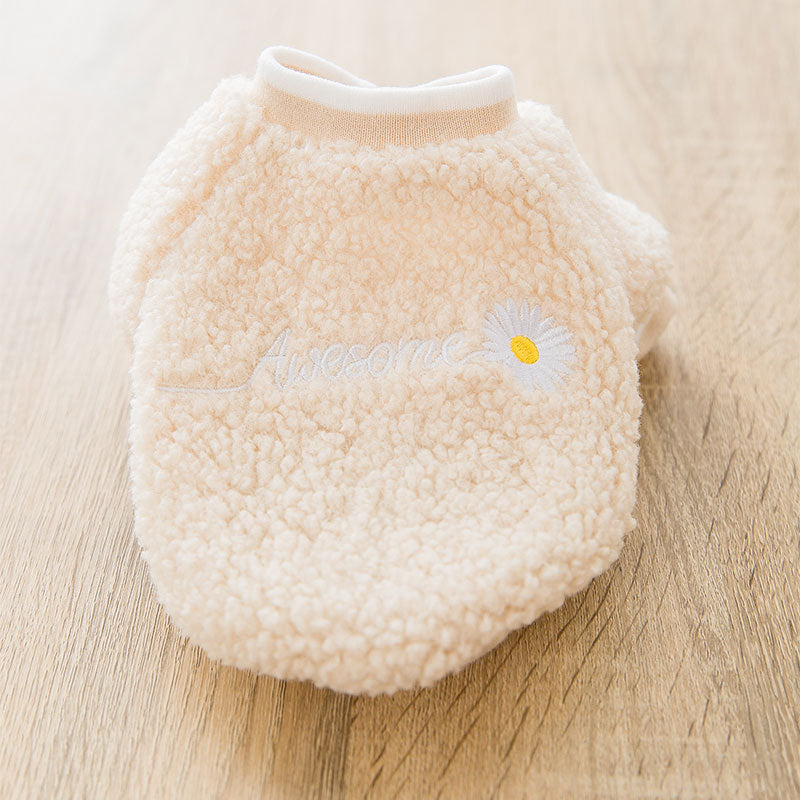 HKM-4033853 Embroidered Dog Feet Teddy Coat in Blue and Pink - Warm Wool Grain Sweater for Pets