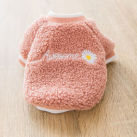 HKM-4033853 Embroidered Dog Feet Teddy Coat in Blue and Pink - Warm Wool Grain Sweater for Pets