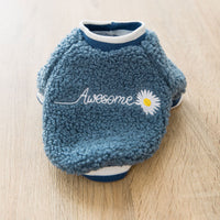 HKM-4033853 Embroidered Dog Feet Teddy Coat in Blue and Pink - Warm Wool Grain Sweater for Pets