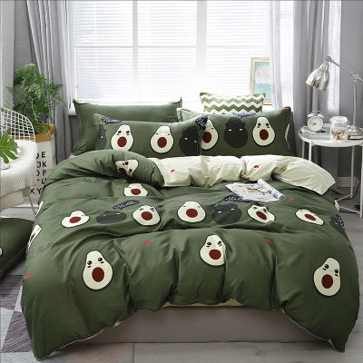 HKM-403539 Four-Piece Cotton Bedding Set with Floral Quilt Cover and Pillowcases