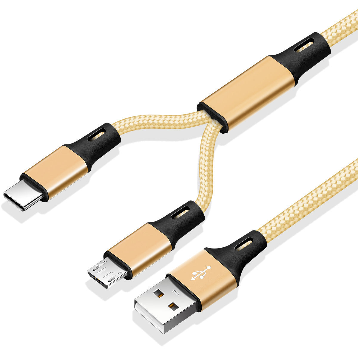 HKM-403603 Triple Connector Charging Cable with Micro USB and Type-C - 1.2m Durable Nylon Braided Wire