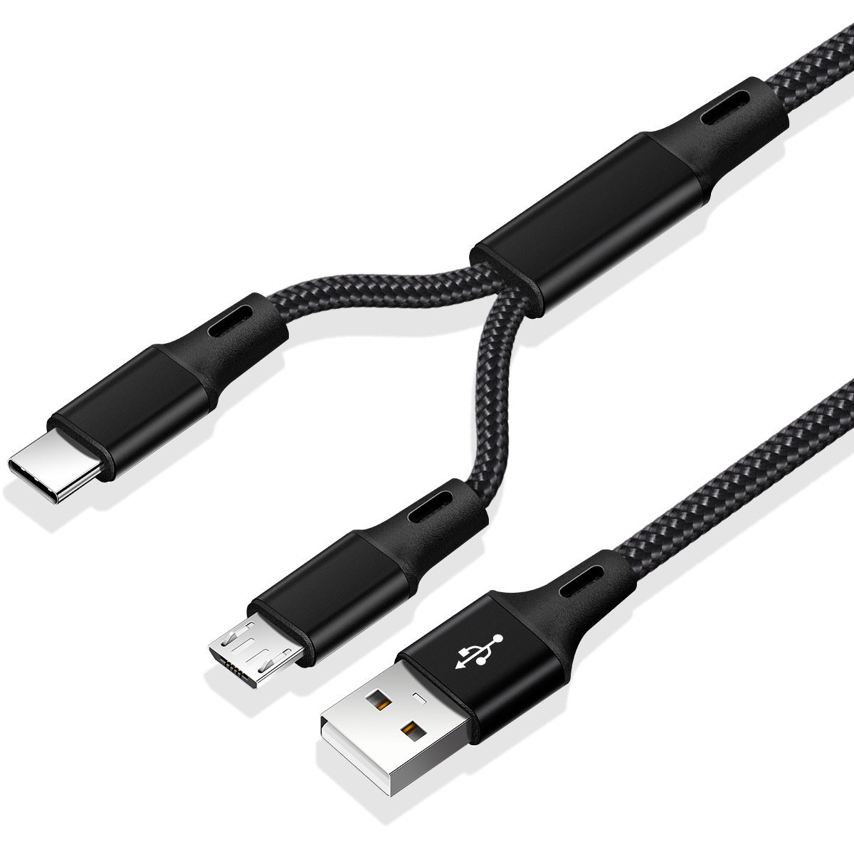 HKM-403603 Triple Connector Charging Cable with Micro USB and Type-C - 1.2m Durable Nylon Braided Wire