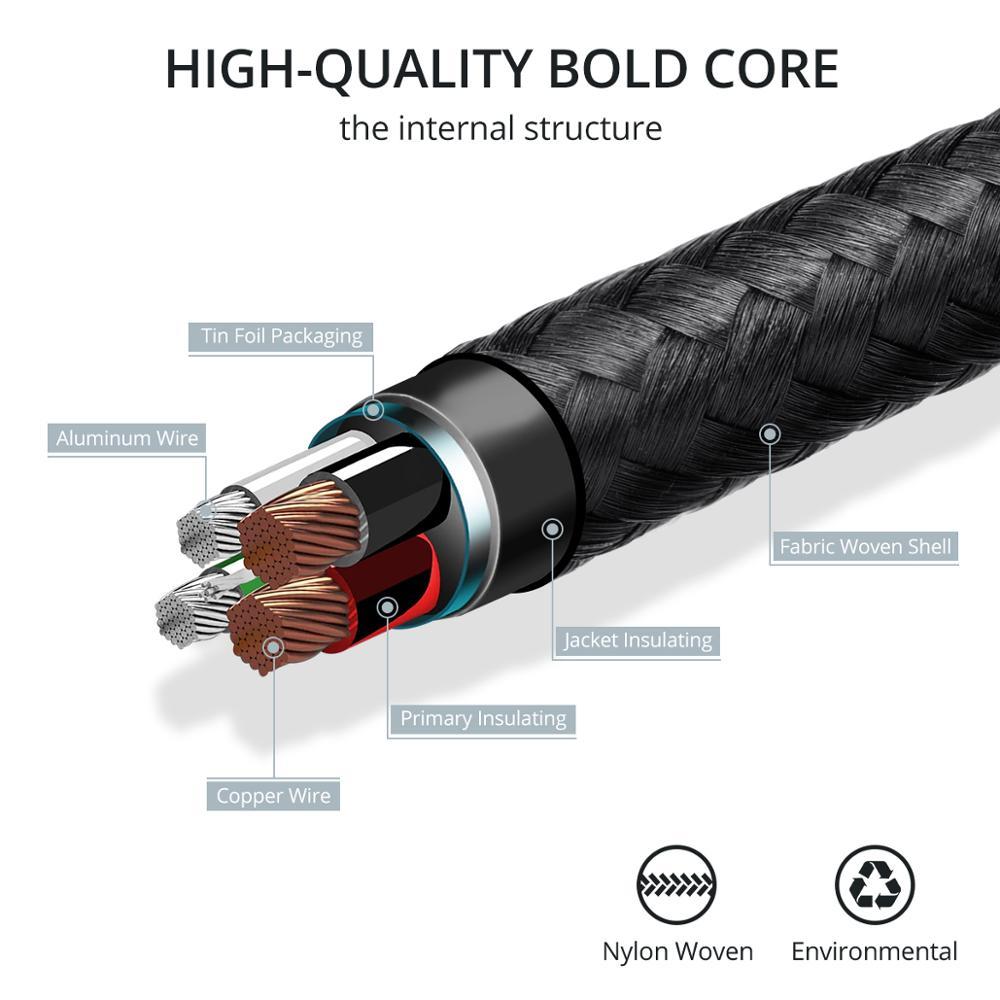 HKM-403603 Triple Connector Charging Cable with Micro USB and Type-C - 1.2m Durable Nylon Braided Wire