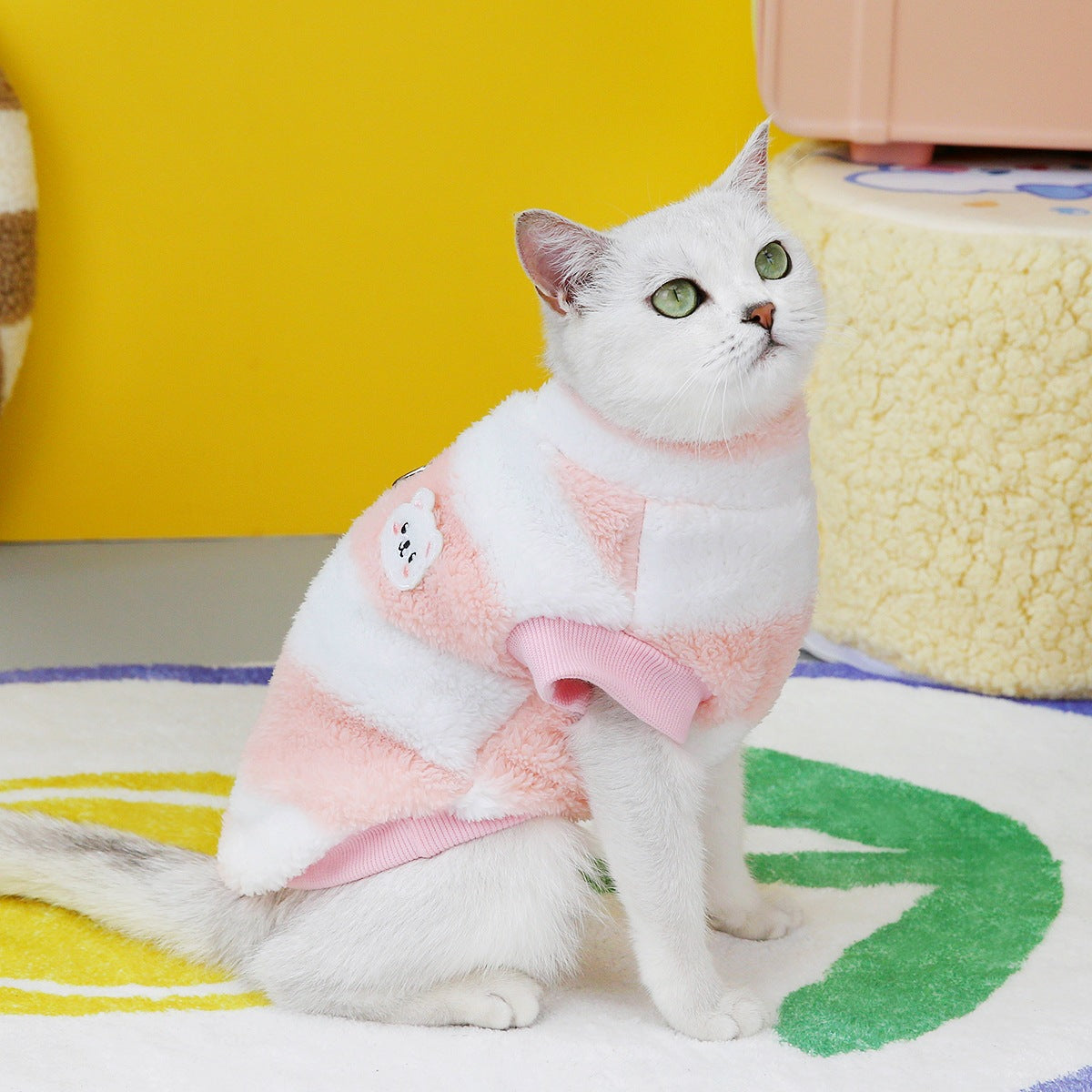 HKM-4036541 Cozy Fleece Sweatshirt for Cats - Available in Khaki, Wine Red, and Pink