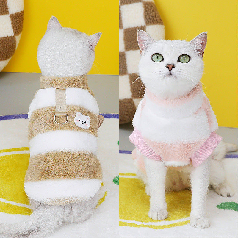 HKM-4036541 Cozy Fleece Sweatshirt for Cats - Available in Khaki, Wine Red, and Pink