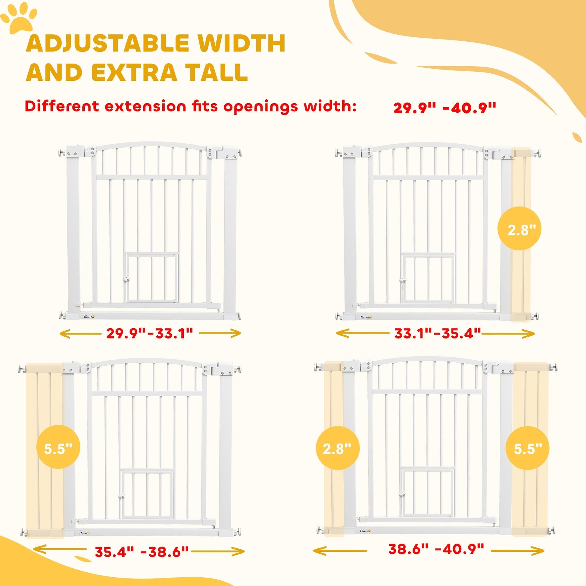 HKM-4036925 29.9"-40.9" Adjustable Extra Wide Dog Gate with Cat Door for Multi-Pet Homes