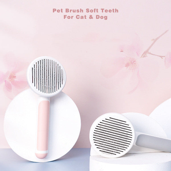 HKM-4037053 Round Handle Stainless Steel Needle Comb for Cats and Dogs - Available in Pink, Blue, Gray
