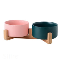 HKM-4037437 Ceramic Double Cat and Dog Bowl for Food and Water - 13cm, 400ml