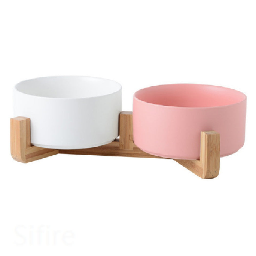 HKM-4037437 Ceramic Double Cat and Dog Bowl for Food and Water - 13cm, 400ml
