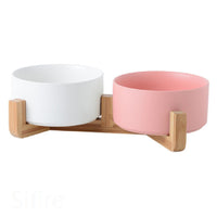 HKM-4037437 Ceramic Double Cat and Dog Bowl for Food and Water - 13cm, 400ml