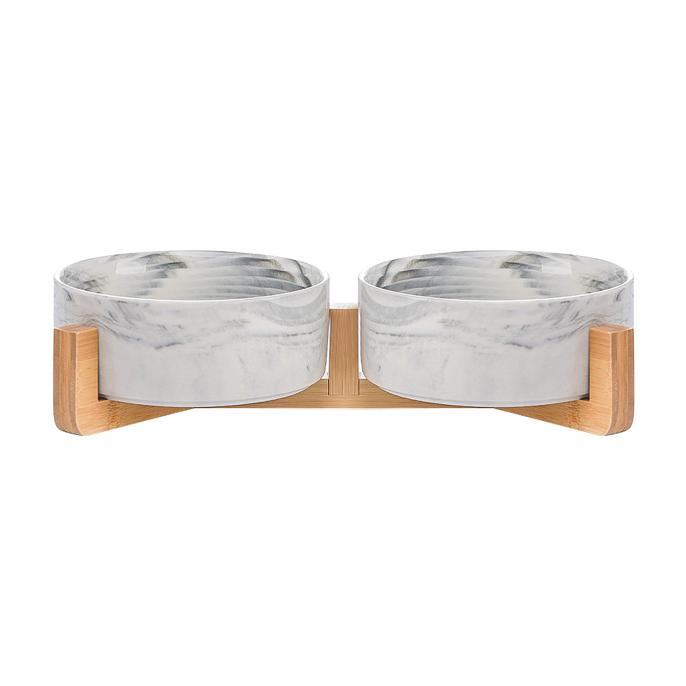 HKM-4037437 Ceramic Double Cat and Dog Bowl for Food and Water - 13cm, 400ml