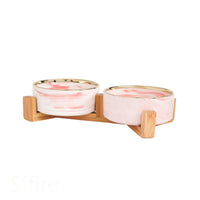 HKM-4037437 Ceramic Double Cat and Dog Bowl for Food and Water - 13cm, 400ml