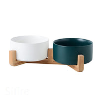 HKM-4037437 Ceramic Double Cat and Dog Bowl for Food and Water - 13cm, 400ml