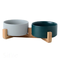 HKM-4037437 Ceramic Double Cat and Dog Bowl for Food and Water - 13cm, 400ml