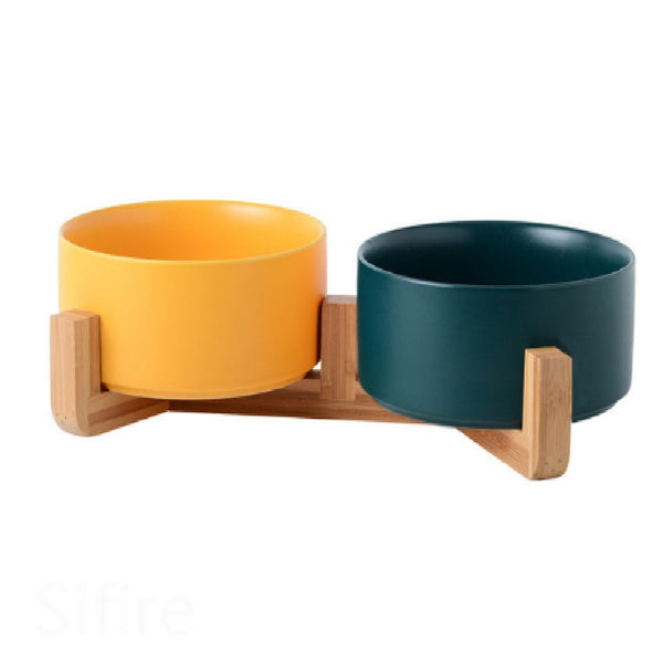 HKM-4037437 Ceramic Double Cat and Dog Bowl for Food and Water - 13cm, 400ml