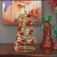 HKM-403987 Metal Christmas Tree Desktop Decoration - Red and Gold Mini Hanging Design for Home and Office