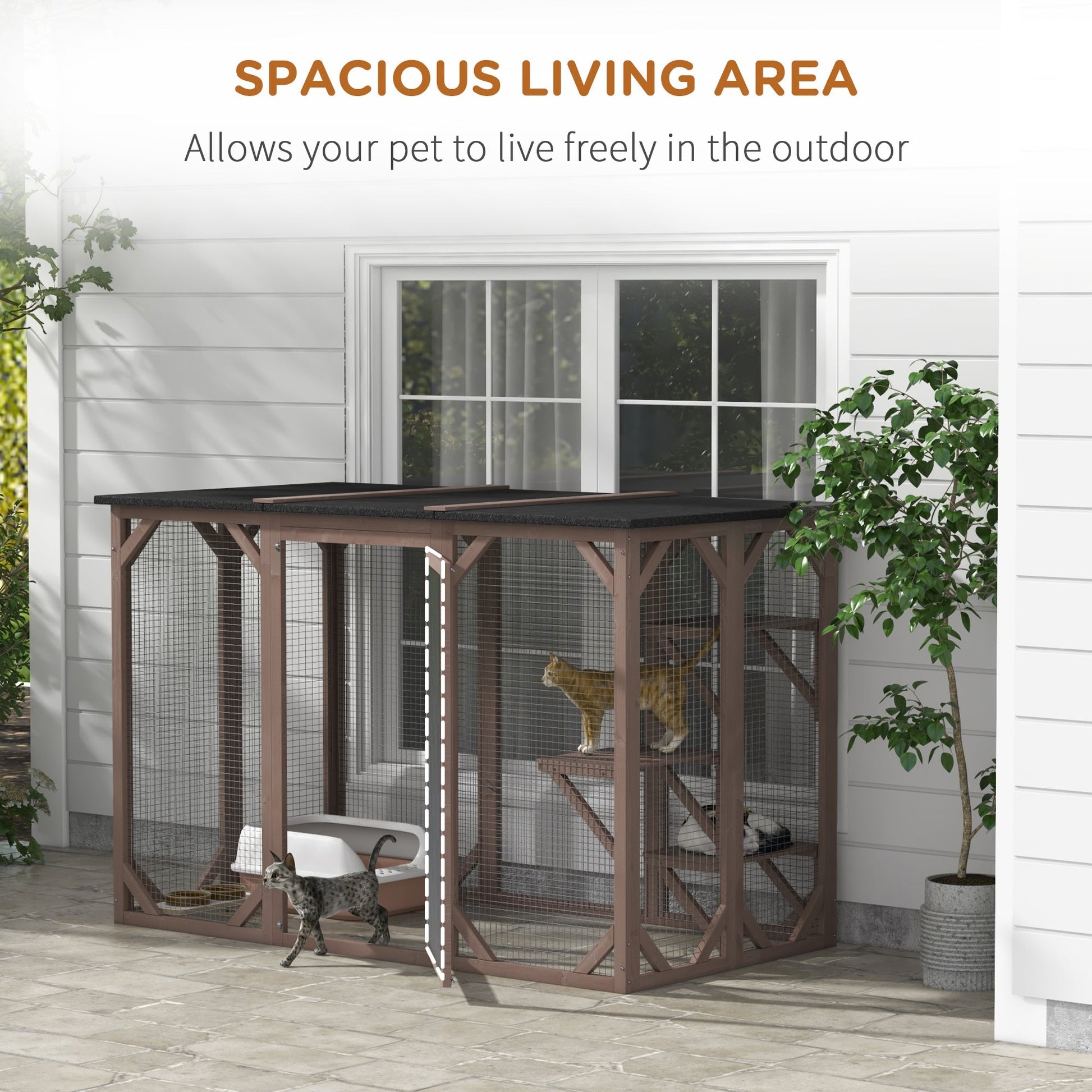 HKM-4041277 Spacious Outdoor Cat House with Three Levels and Waterproof Roof
