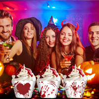 HKM-404179 Horror-Themed Red Hand Paper Cupcake Surrounding Border - 12 Pieces for Halloween Decor